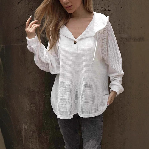 Damen lässiger Kapuzenpullover mit strukturiertem Design und Knopfdetails R&B