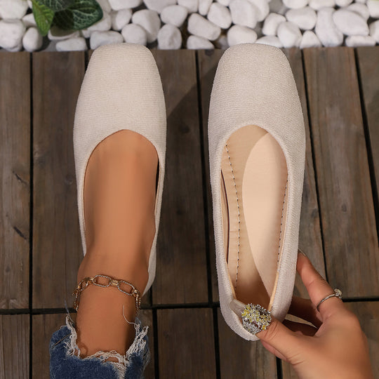 Damen nan elegante flache Schlupfballerina mit quadratischer Zehenpartie gepolstertem Komfortfußbett und Veloursoptik R&B