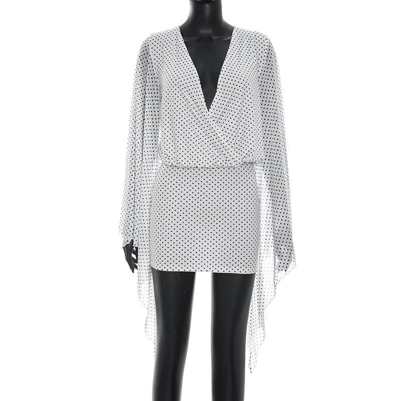 Damen lässiges Wickelkleid mit transparenten Ärmeln und schickem Design R&B