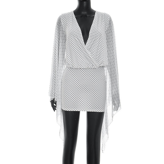 Damen lässiges Wickelkleid mit transparenten Ärmeln und schickem Design R&B