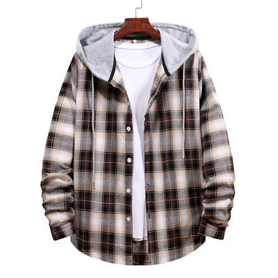 Herren Karohemdjacke mit Kapuze und großzügigen Taschen