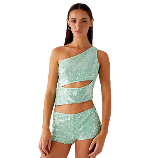 Damen Glitzernder Top und Shorts Set R&B