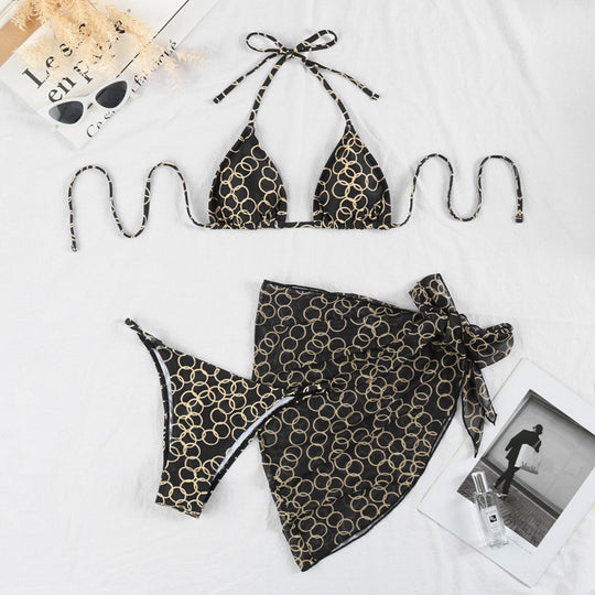 Damen Triangel-Bikini mit hochwertigem Bindeband und modischer Wickelrock-Optik R&B