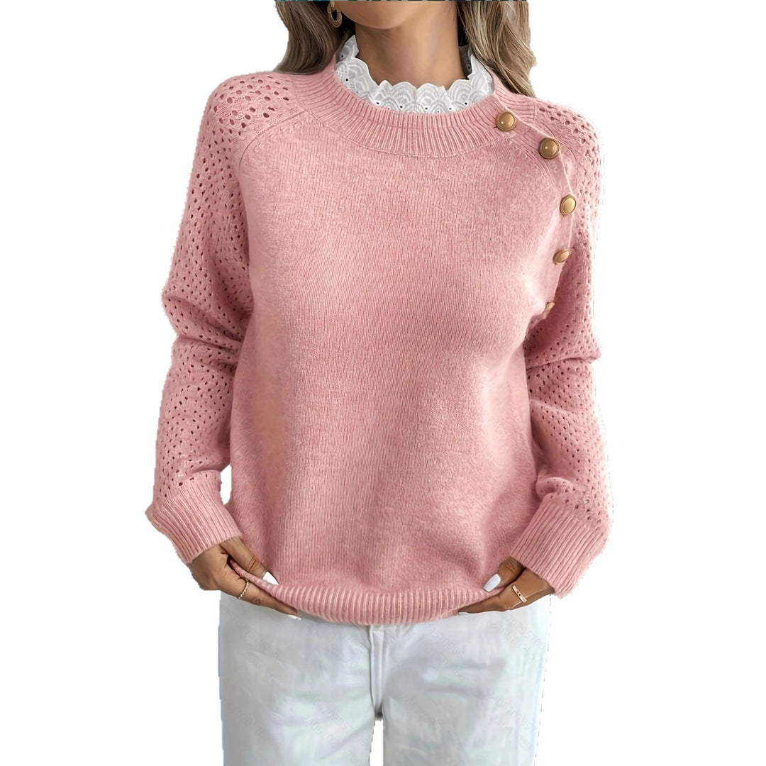 Damen Strickpullover mit dekorativen Knopfdetails und Lochmuster R&B