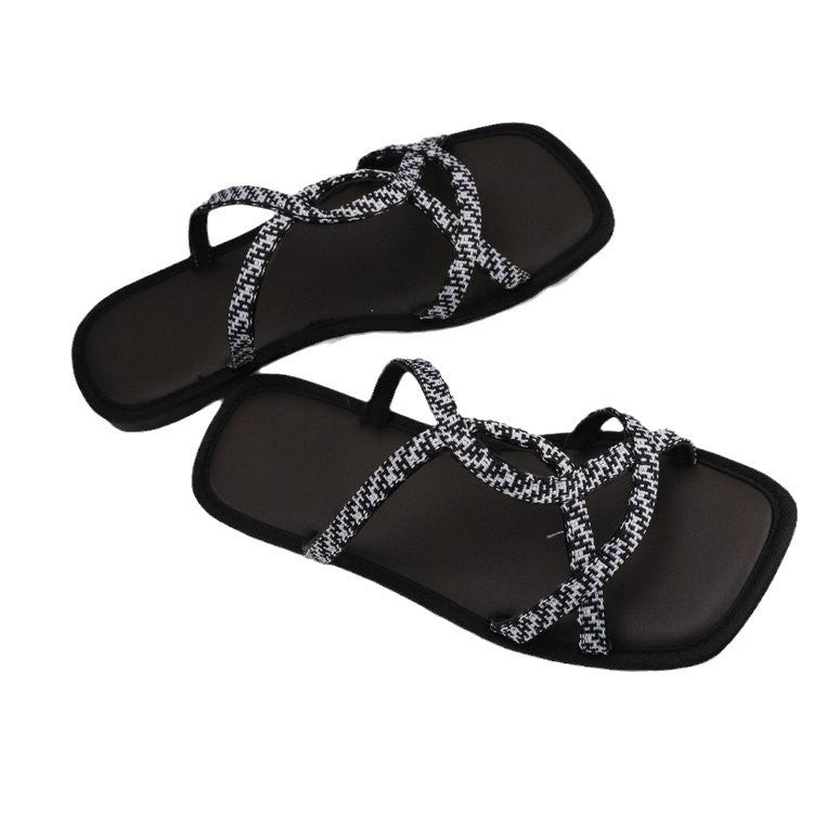 Damen Zehentrenner-Sandalen mit modischem Überkreuz-Design und ergonomischem Fußbett R&B