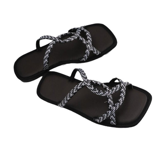 Damen Zehentrenner-Sandalen mit modischem Überkreuz-Design und ergonomischem Fußbett R&B