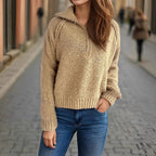 Damen lässiger Zip-Pullover mit oversized Schnitt und hohem Kragen R&B