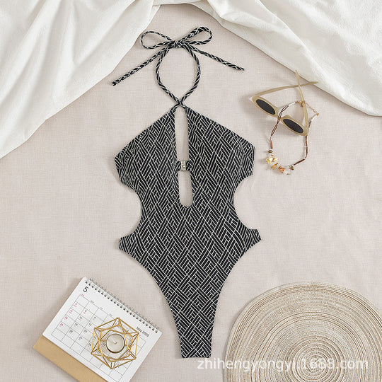 Damen Einteiler Badeanzug mit kreativem Cut-Out R&B