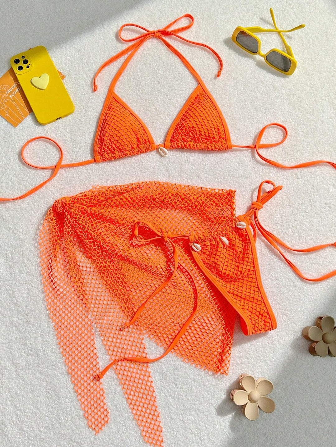 Damen Triangel-Bikini mit transparentem Netzgewebe und Schnürdetails R&B