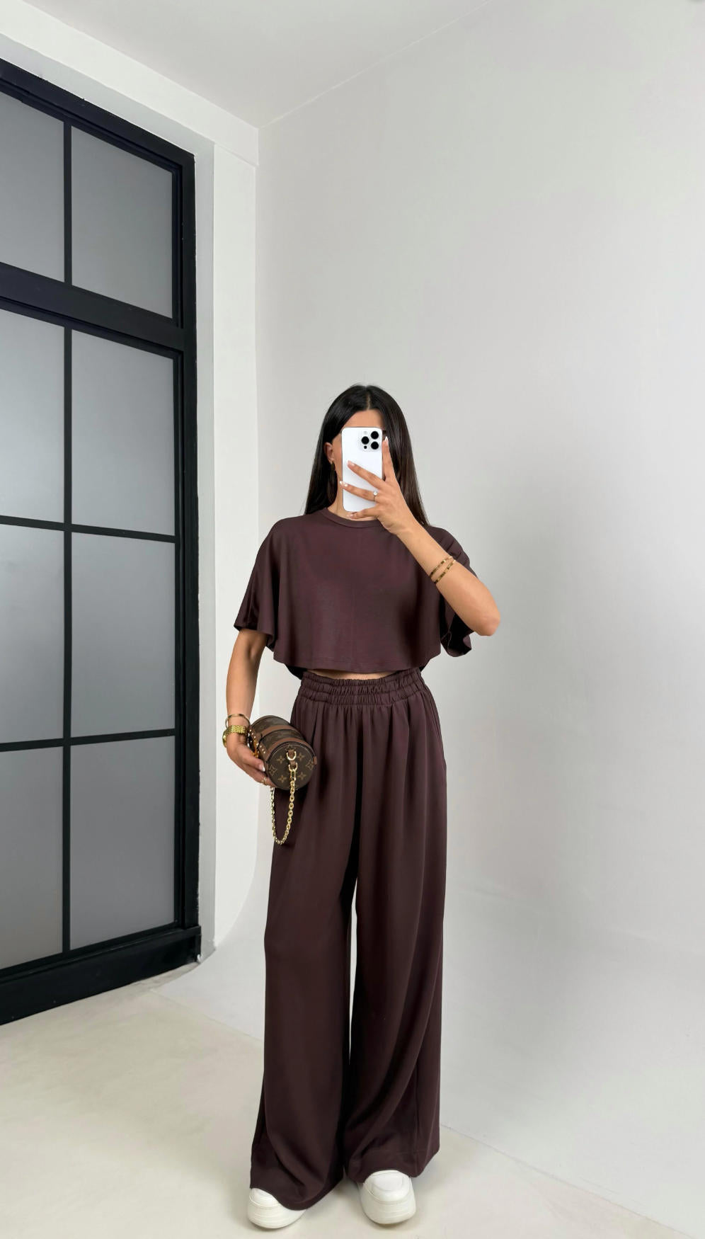 Damen Lässiges Freizeit-Set mit cropped Oberteil und weiten Hosen R&B