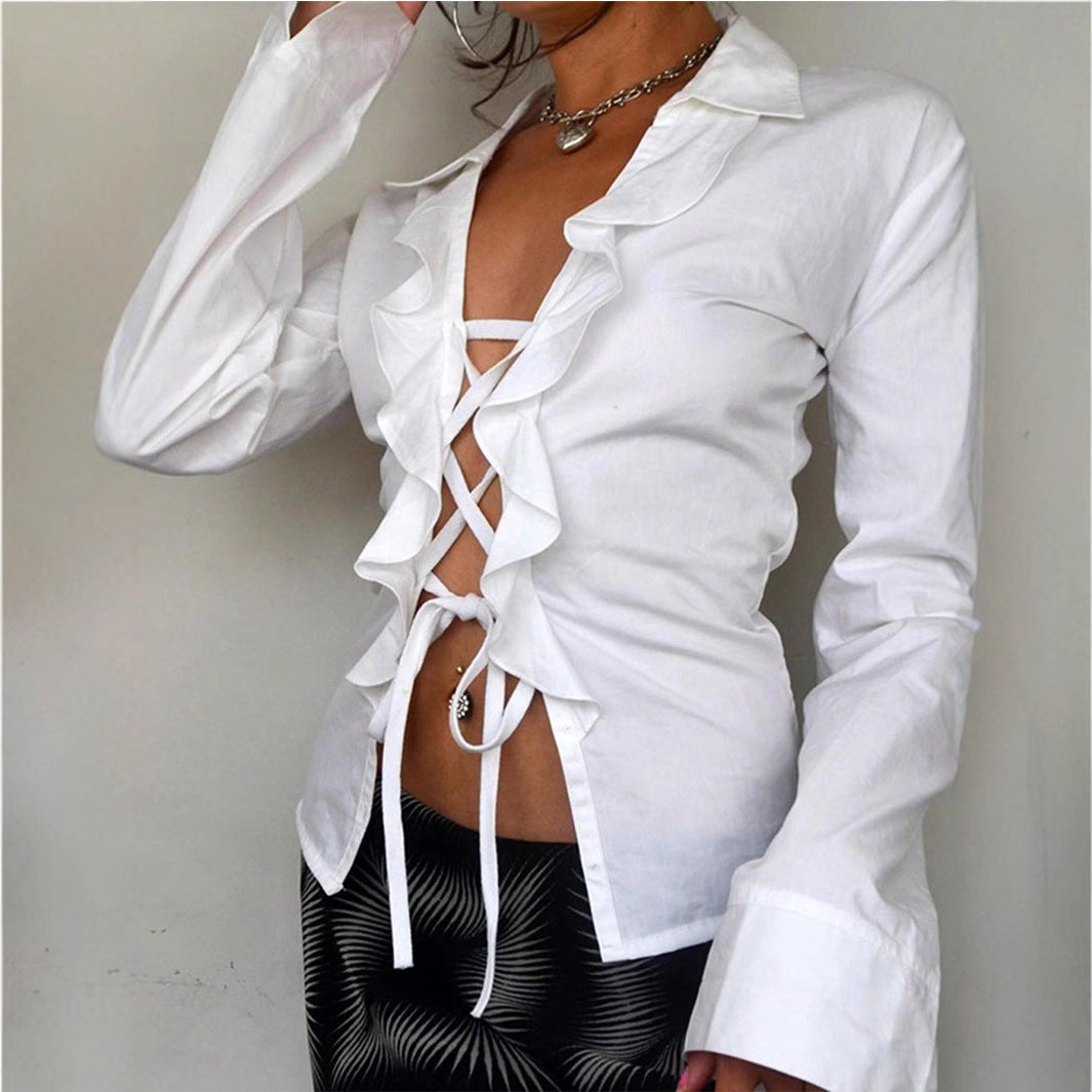 Damen Bluse mit voluminösem Rüschendesign und taillierbarem Schnitt R&B