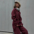 Damen Sportliches Hoodie-Set mit hohem Kragen und bequemen Hosen R&B