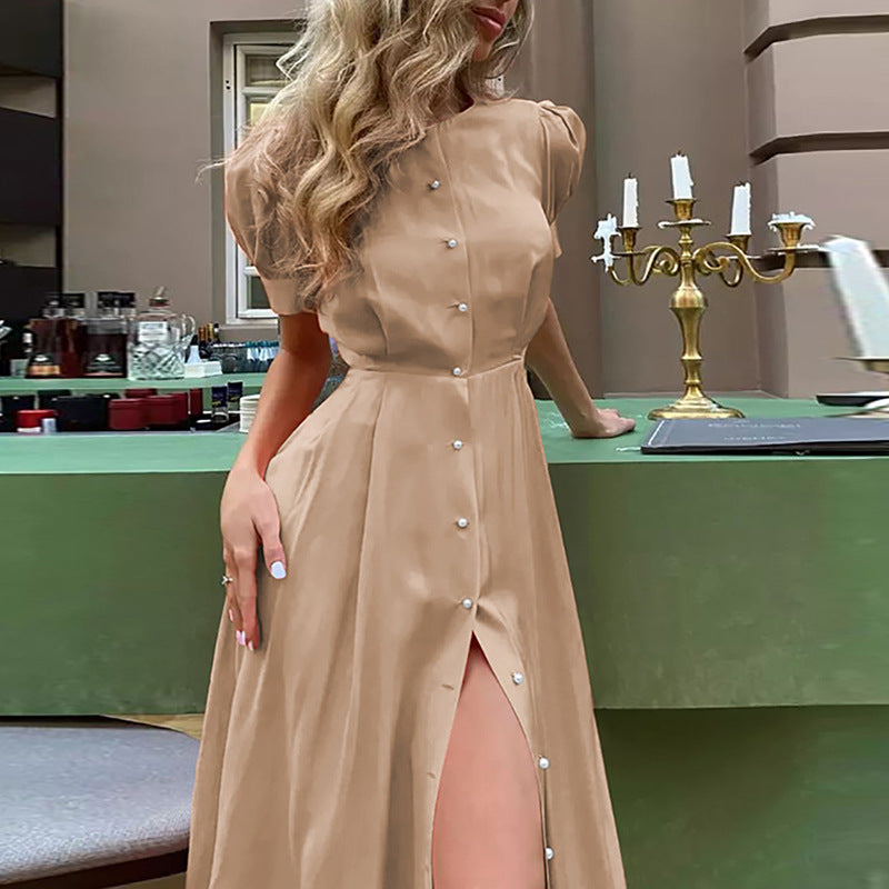 Damen Hemdkleid mit hochgeschlossenem Kragen und seitlichem Schlitz R&B