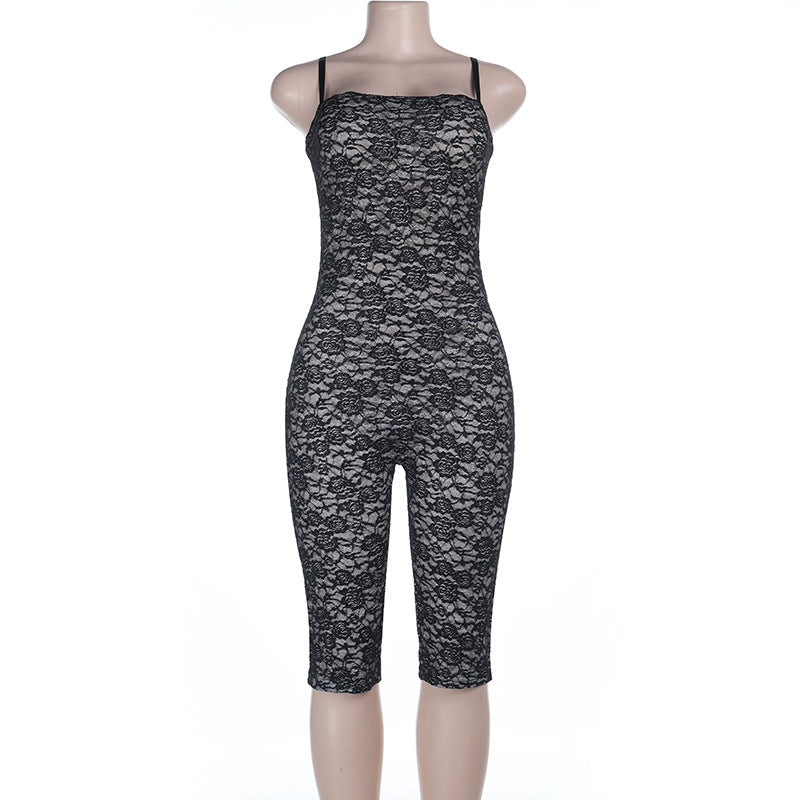 Damen Spitzen-Jumpsuit mit figurformendem Schnitt und verstellbaren Trägern R&B