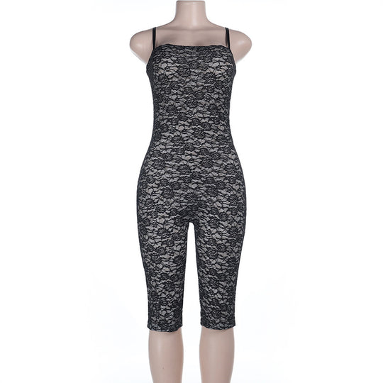 Damen Spitzen-Jumpsuit mit figurformendem Schnitt und verstellbaren Trägern R&B