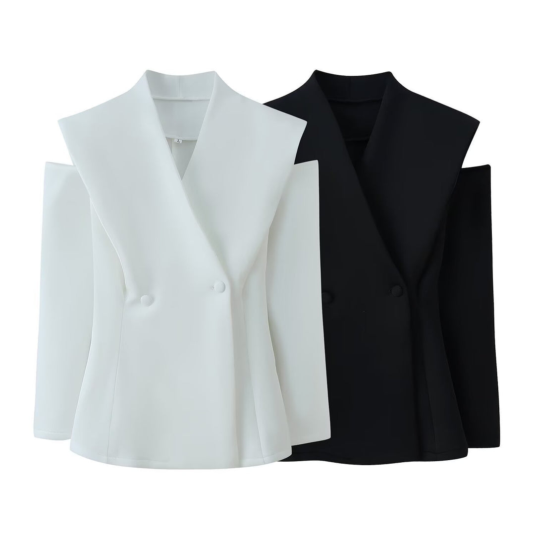 Damen elegante Blazerjacke mit modernem Schnitt und außergewöhnlichem Kragen R&B