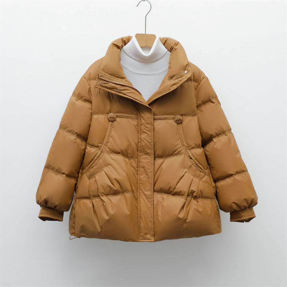 Damen voluminöse Winterjacke mit praktischen Taschen und hochschließendem Kragen R&B