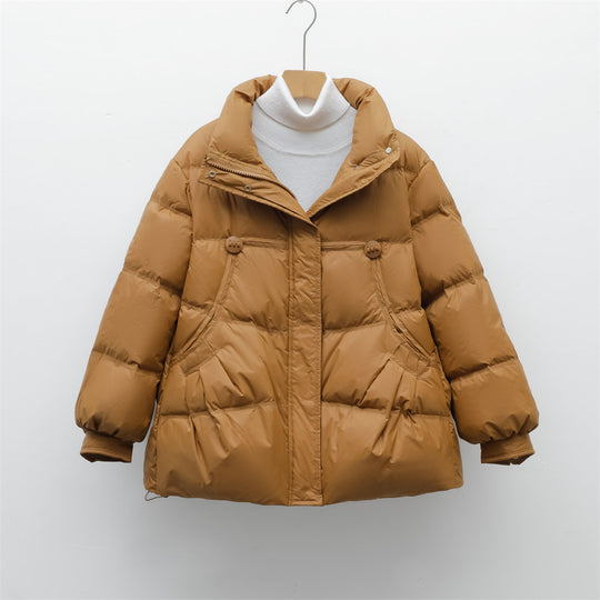 Damen voluminöse Winterjacke mit praktischen Taschen und hochschließendem Kragen R&B