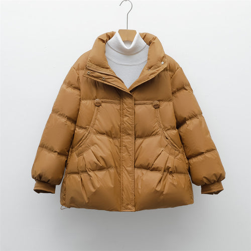 Damen voluminöse Winterjacke mit praktischen Taschen und hochschließendem Kragen R&B