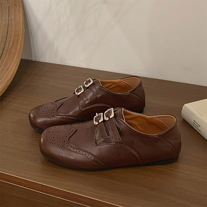 Damen Elegante und modische Schnürschuhe mit Doppelschnallen und perforiertem Obermaterial R&B