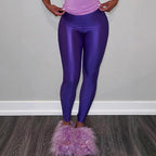 Damen Hochglänzende Fitness-Leggings mit hoher Taille und umfassendem Komfort