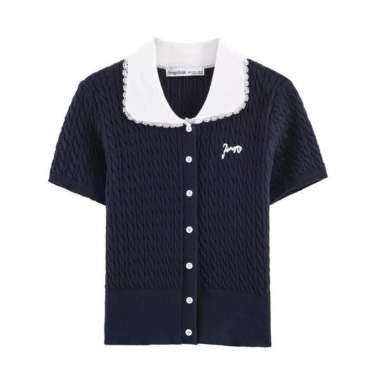 Damen Strickbluse mit eleganter Kragenverzierung R&B