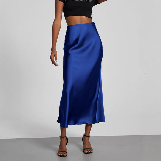 Damen Stilvolle Satin-Stretchrock mit hohem Bund und fließendem Schnitt R&B