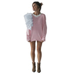 Damen Oversize Streifenpullover mit Rüschendetails R&B