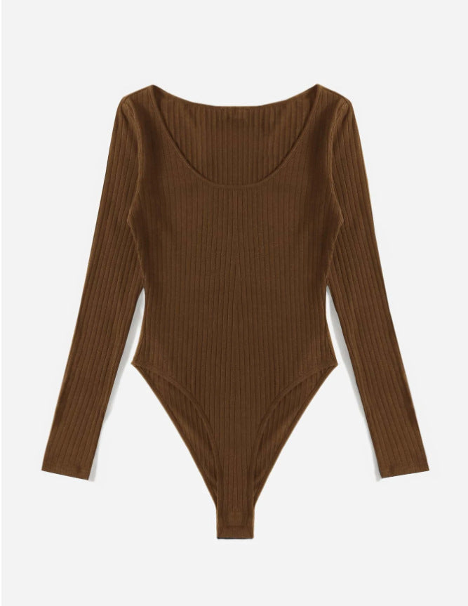 Damen Langarm-Bodysuit aus strukturierter Baumwolle R&B
