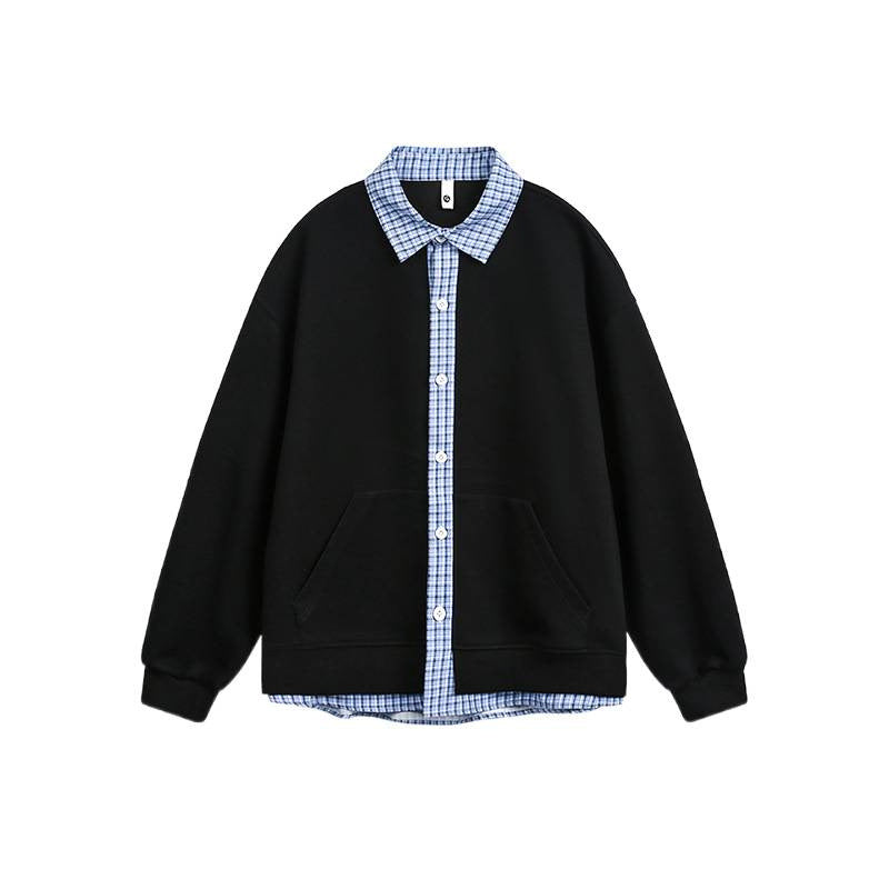 Damen Lässiger Oversized Kapuzenpullover mit Hemdkragen R&B