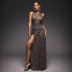 Damen Fließendes Strandkleid mit origineller Raffung und hohem Schlitz R&B