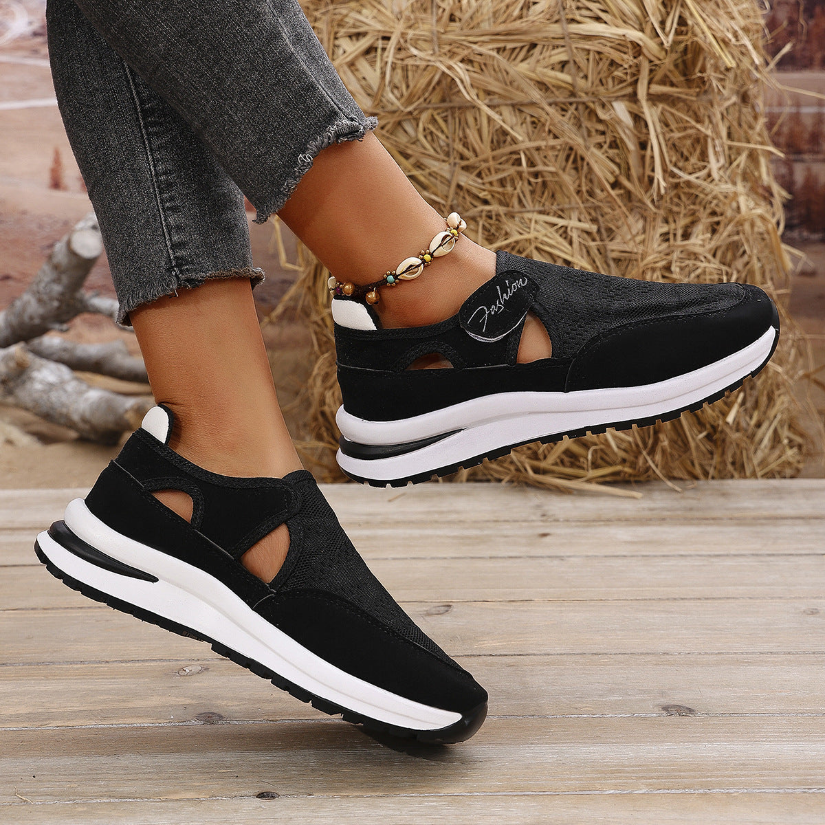 Damen Atmungsaktive Slip-On Sneakers mit flexiblem Gummizug R&B