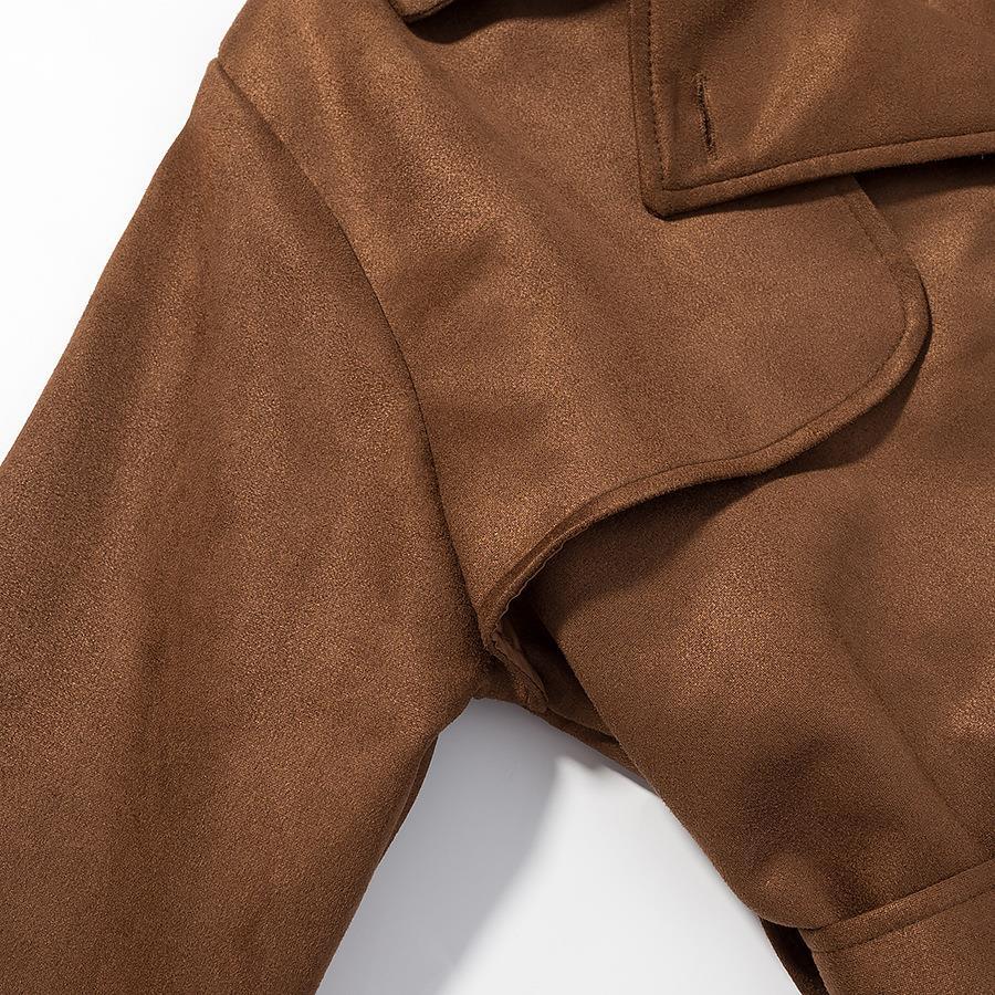 Damen Tragbare Wildleder-Trenchcoat mit Gürtel und großen Taschen R&B