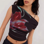 Damen Off-Shoulder Top mit floralem Design und Raffung R&B