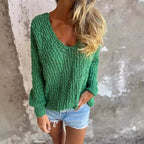 Damen Bequemes V-Ausschnitt Sweatshirt mit Struktur und langen Ärmeln R&B
