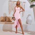 Damen Asymmetrisches Maxikleid mit Rüschendetails und Figurbetontem Schnitt R&B