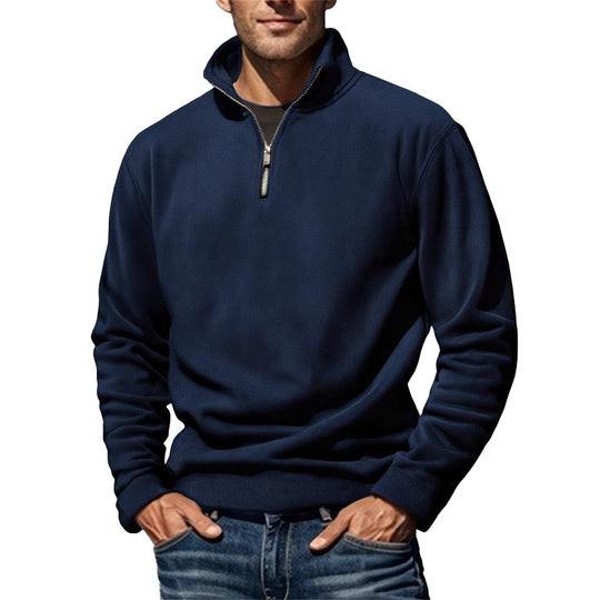 Herren nan Fleece-Halbzippullover mit Stehkragen und Rippbündchen R&B