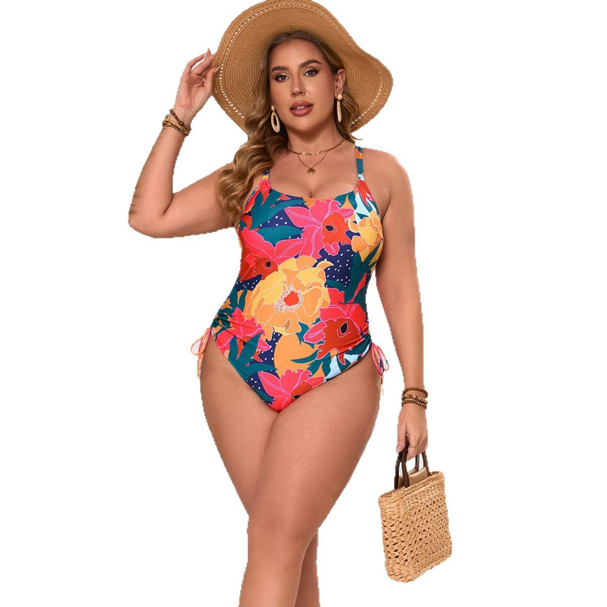 Damen Einteiler Badeanzug mit floralem Design und verstellbaren Trägern R&B