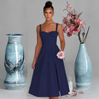 Damen raffinierte Midi-Robe mit tiefem Schlitz und Rüschendetails R&B