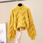 Damen kuscheliger Strickpullover mit voluminösen Ärmeln und Zopfmuster R&B