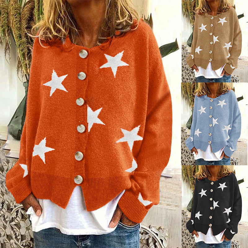 Damen Lockere Strickjacke mit Sternenmotiv R&B