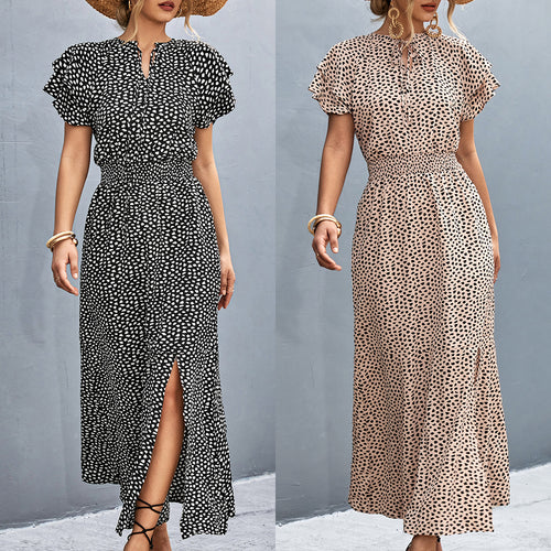 Damen Maxikleid mit modernem Rüschendesign und elastischem Taillenbund R&B