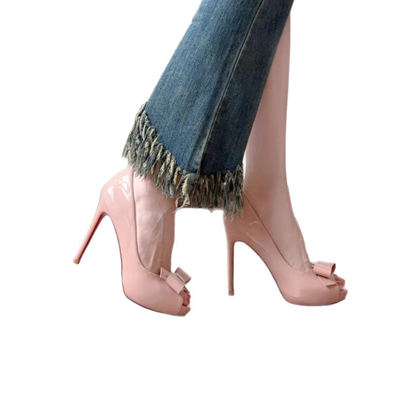 Damen offene High Heel Pumps mit eleganter Schleifenverzierung R&B