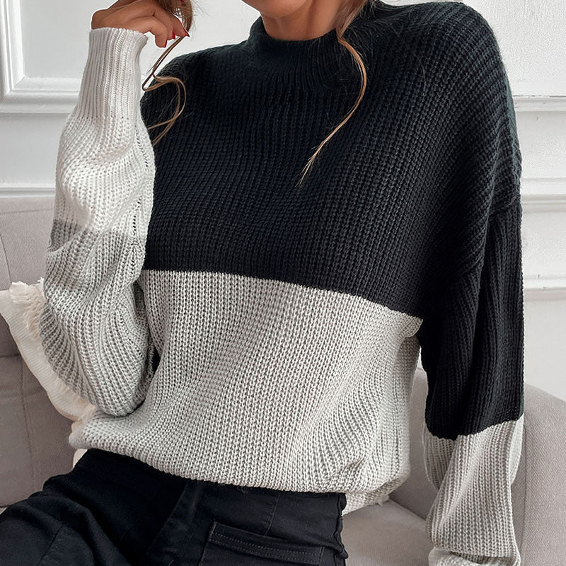 Damen Grobstrick Pullover mit innovativem Farbblockdesign R&B