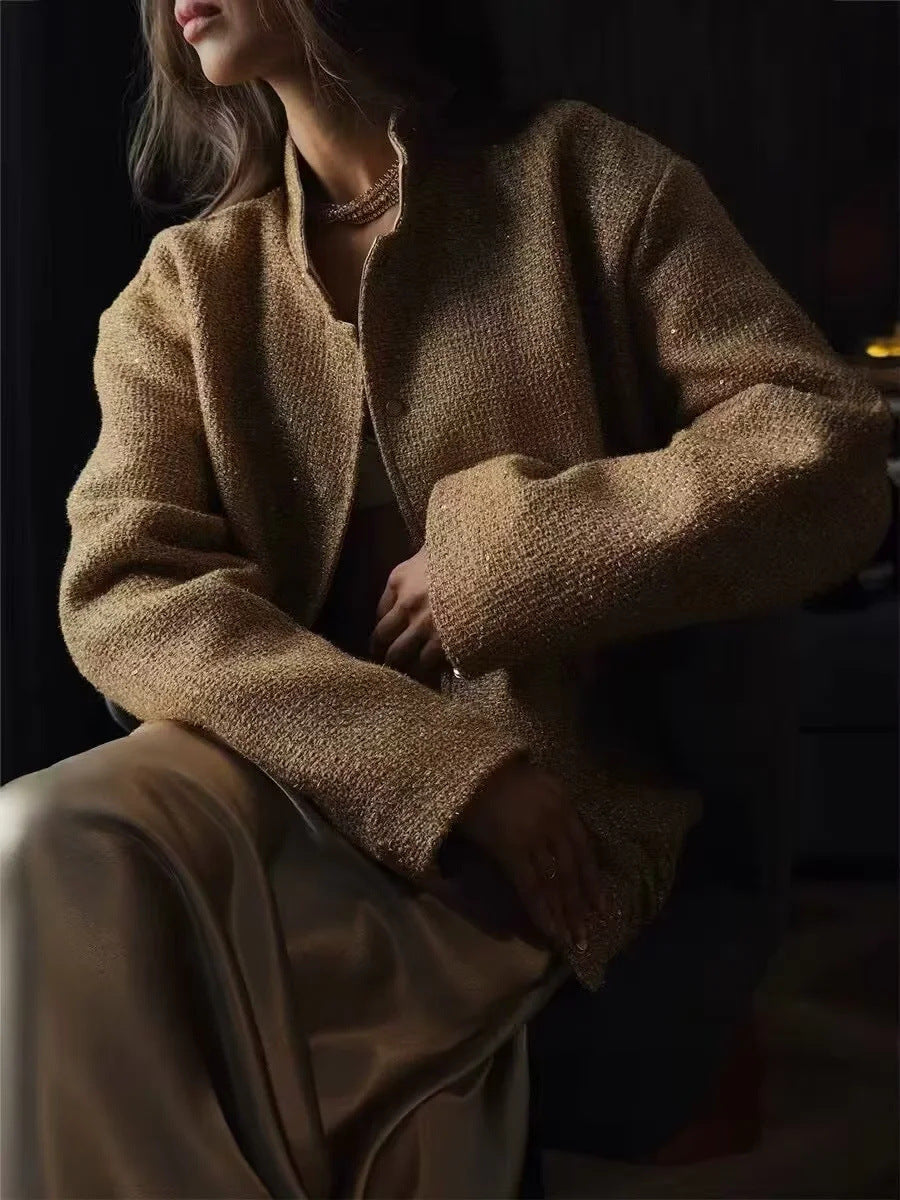 R&B | Gold Pailletten Stehkragenjacke