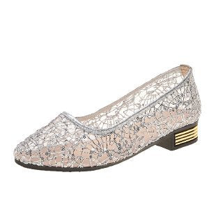 Damen elegante Ballerinas mit glitzernder Spitze und geschmackvollem Absatz R&B
