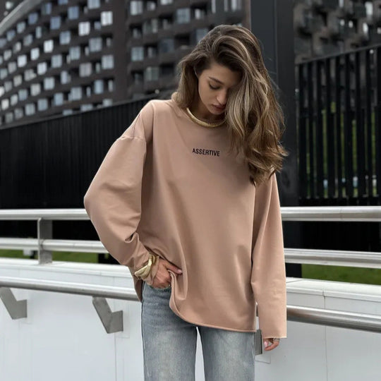 Damen Oversized Sweatshirt mit sportlichem Schriftzug R&B