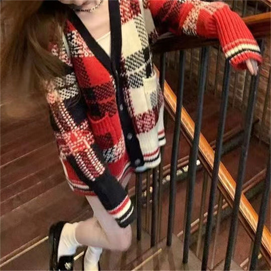 Damen gestreifter Strickcardigan R&B