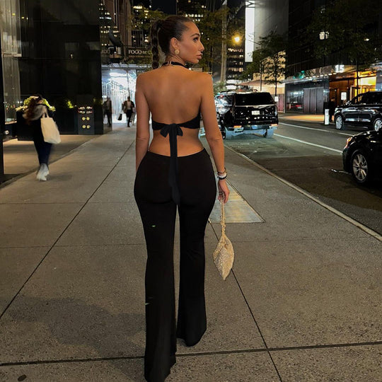 Damen Eleganter und figurbetonter Jumpsuit mit flared Hosen R&B