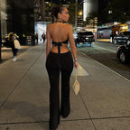 Damen Eleganter und figurbetonter Jumpsuit mit flared Hosen R&B